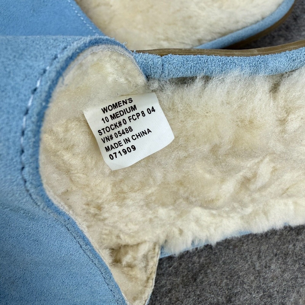 LL Bean Slippers Leather Shearling Slides Wicked Good One Band Lt Blue Women 10 - Picture 4 of 5